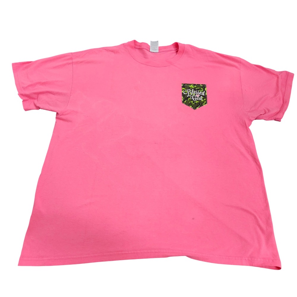 Jerzees Blessed Girl Pink Graphic T-Shirt Camo Boot 2XL 2EG 2TG 16626